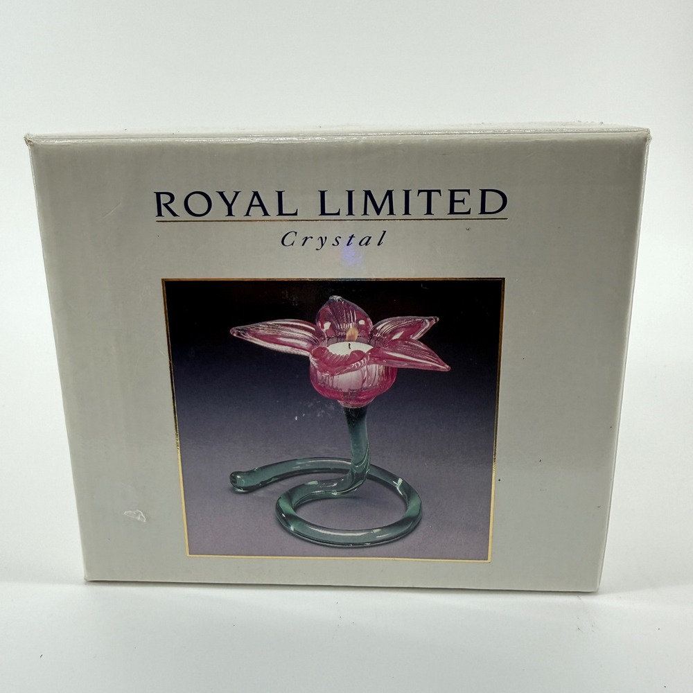 Royal Limited Crystal Glass Flower Tealight Candle Holder Blue Green